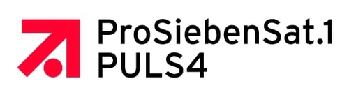 Logo mit einem roten geometrischen Design neben dem Text „ProSiebenSat.1 PULS 4“ in Schwarz auf weißem Hintergrund.