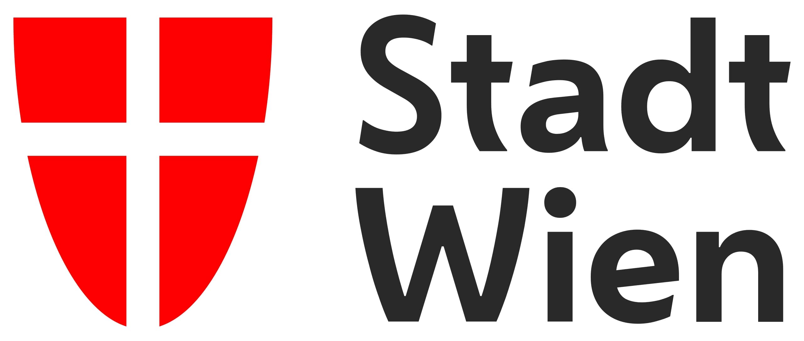 Rot-weißes Schild neben dem Text „Stadt Wien“, das Wien, Österreich, repräsentiert.